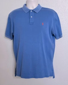 Polo Ralph Lauren Men's Shirt Sz M Medium Blue Red Pony Soft Cotton SS Golf Polo - Picture 1 of 11