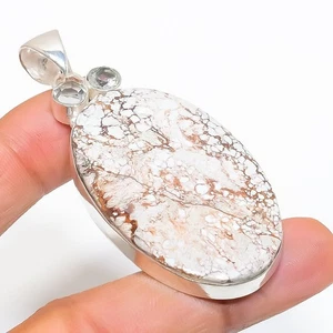 Caballo Salvaje, Topacio Blanco Piedras Preciosas Plata de Ley 925 Joyería Colgante 2.68" d553 - Imagen 1 de 2