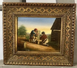 Ancienne école Hollandaise Peinture sur cuivre : deux joueurs de cartes - Foto 1 di 8