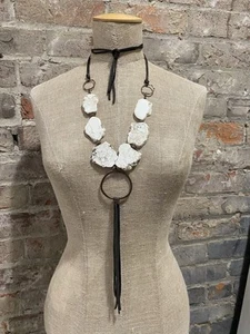 New Long White Turquoise Wrap Boho Necklace With Leather Tassle. - Picture 1 of 6