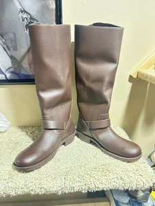 Bota de moto Coach de cuero marrón para mujer talla 7 nueva en caja - Imagen 1 de 8