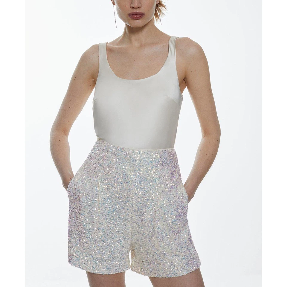 Pantalones Cortos Karen Millen 'Lentejuelas' Blanco Poliéster Talla 10 Foto 1 de 4