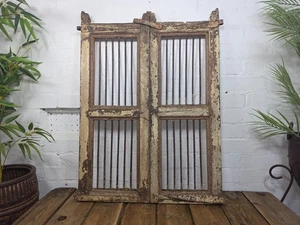 Old Pair Vintage Reclaimed Indian Wooden Iron Saloon Doors Shutters Garden Gates - Picture 1 of 10