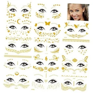 14 Sheets Face Temporary Tattoos, Rosymormor Face Stickers Gold Metallic B - Picture 1 of 8