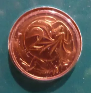 1985 Australian two cent 2c coin - Frilled Neck Lizard - UNC from mint set - Foto 1 di 2
