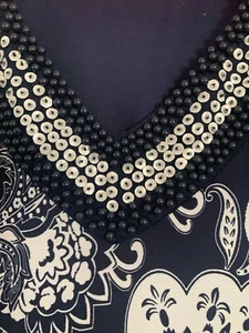 JM Collection Sleeveless Black & White Paisley Print Dress With Beaded Neckline - Picture 1 of 10