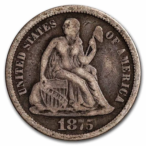 1875-CC Liberty Seated Dime CC Below Bow VF - SKU#258155 Cover