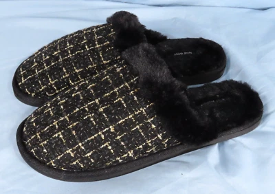 Novo NINE WEST CHINELOS preto e dourado tweed acabamento e forro de pele sintética 9-9.5-10 grande - Imagem 1 de 4