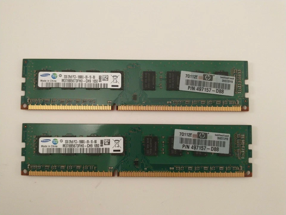 HP Samsung 4GB(2X2GB) PC3-10600 1333Mhz  non-ECC Unbuffered CL9 240-Pin DIMM - Image 1 of 2