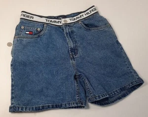 Pantalones Cortos De Colección Años 90 TOMMY HILFIGER Para Mujer Cintura Cinta Deletreada Azul Denim Talla 6 - Imagen 1 de 13