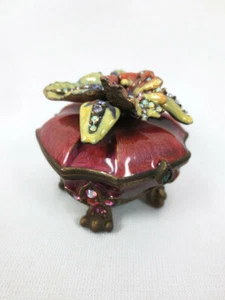 Jay Strongwater Crystal Purple Enamel Orchid Flower Capri Anders Trinket Box - Picture 1 of 8