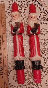 Set of 2 Vintage Santa with Teddy Bear Candlesticks Christmas Decor Holiday Gift - Picture 1 of 3