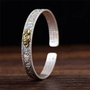 Silver Pixiu Attract Wealth Good Luck Bracelet Feng Shui Cuff Wristband Jewelry - Picture 1 of 8