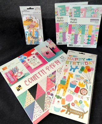 Scrapbooking Paper Pads Stickers and Die-cuts  Lot Birthday Theme 12 x 12 6 x 8 - Image 1 of 4