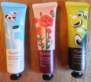 NEW/SEALED Lot of 3 MIYUELENI Natural Green 1 oz Hand Cream*Milk*Rose*Avocado - Picture 1 of 3
