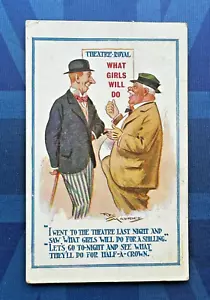 Reg Maurice Comic Postkarte 1910er Theater Royal WAS MÄDCHEN FÜR EINEN SCHILLING tun werden - Bild 1 von 2