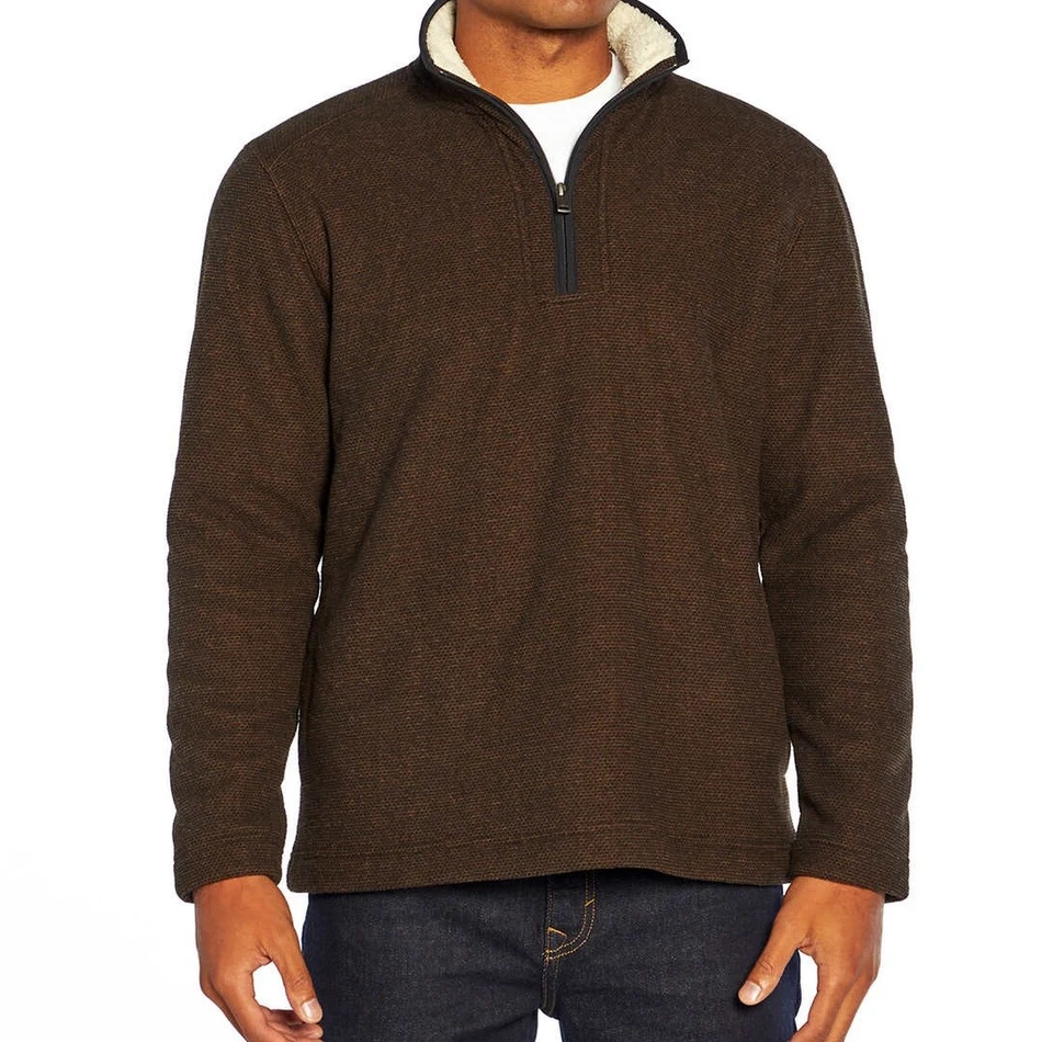 ORVIS MEN'S SWEATER BROWN 1/4 ZIP PULLOVER FLEECE SIZE LARGE