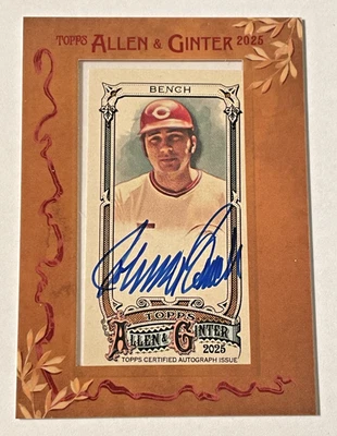 2025 Topps Allen & Ginter JOHNNY BENCH Mini Auto emoldurado #MA-JB Cincinnati HOF - Imagem 1 de 2