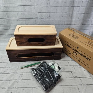 NATURE SUPPLIES Cable Tidy Box Set x2 – Real Wood – Damaged Large Box – READ - Afbeelding 1 van 14