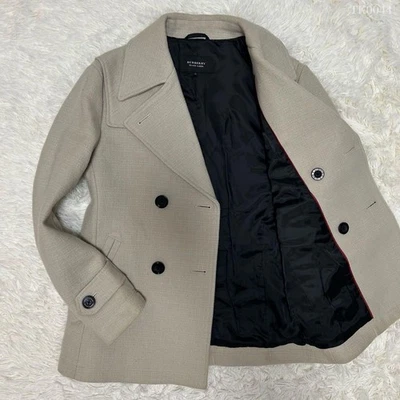 BURBERRY BLACK LABEL Casaco de Ervilha Lã Marfim Logotipo Masculino Botão EUA Tamanho P Autêntico - Imagem 1 de 4