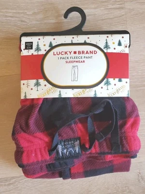 Lucky Brand Men's Sleep Pant Red Black Fleece Buffalo Plaid Xmas Gift MED - NWT  - Image 1 of 4
