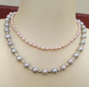 Collana di perle multicolore doppio filo AAA+ grigio mare del sud oro 16" 18" 14k P - Foto 1 di 9