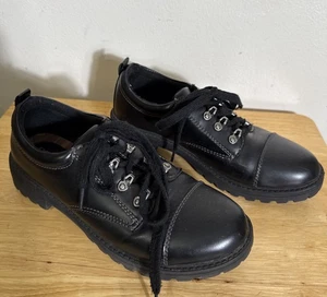 BONGO Dalton Shoe Oxford Lace Y2K 90s  Chunky Black Platform 9M Grunge Metal EUC - Picture 1 of 9