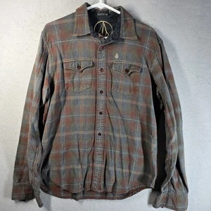 Volcom Flannel Tailored Shirt Sz M Red Grey Plaid - Picture 1 of 7