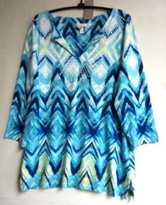 CHICO'S AQUATIC MERGE KINSEY TEE/TOP AMAZONITE NWT $79 CHICOS SIZE 1 = 8/10 - Picture 1 of 5
