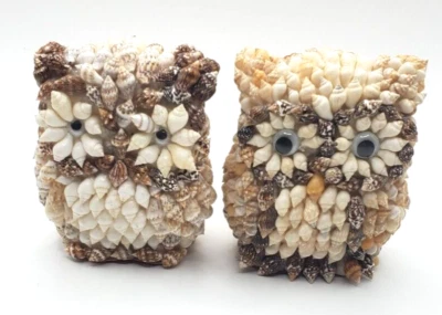 Vintage Handcrafted Sea Shell Folk Art Owls Bird Figurine Beach Décor 3" Lot 2 - Image 1 of 4