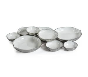 Everly Quinn Aluminum Metal Candy Multi-Tiered Serving Bowl Silver White Enamel - Picture 1 of 15