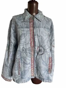 NWT Chico’s Aztec Garden Blue Zipper Front Jacket Sz:2 - Picture 1 of 9