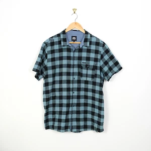 Animal short sleeve blue checked mens cotton shirt Large L - Picture 1 of 7