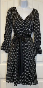 J. Crew Womens Dress 6 Silk Black White Polka Dot Buttons Front Long Sleeve - Picture 1 of 15