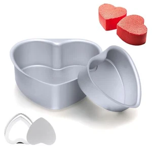2pcs Heart Shaped Cake Pan with Removable Bottom 4 inch & 6 inch Aluminum All... - Picture 1 of 7