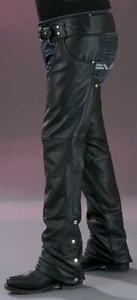 Men's Tall Cut Leather Biker Motorcycle Chaps - Picture 1 of 2