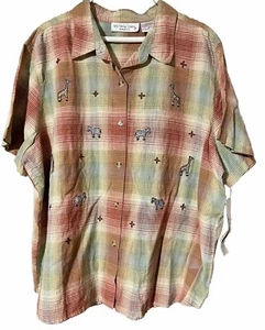 VTG VICTORIA JONES WOMAN SAFARI PLAID BUTTON UP SHIRT SZ 2X (56.F) - Bild 1 von 6