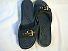 Dr. Scholl's Rock On NEW black snake gold buckle adjustable slide sandal's  9m
