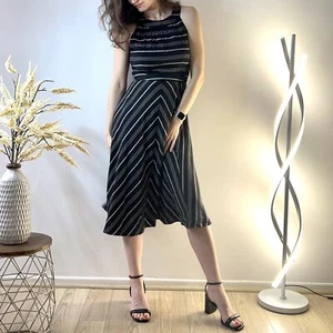 New Tommy Hilfiger Women Black Chiffon Paisley Midi Dress Halter Neck Size S 4 - Picture 1 of 5