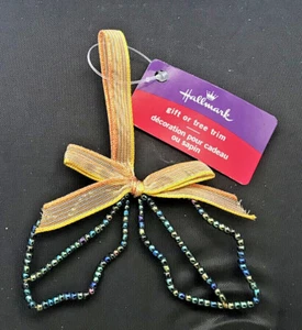 12 Hallmark Fall / Christmas Gift Trim ~ Beaded Leaves w/ Gold & Orange Ribbon - Picture 1 of 3