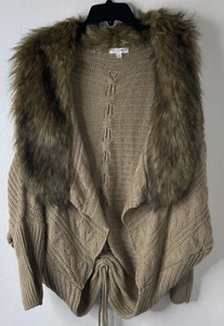 Coco + Jameson Women’s Brown Faux Fur Open Front Boho Dolman Sleeve Sweater Sz M - Picture 1 of 8