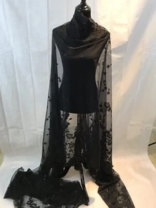 Designer Black Lace Fabric Sequined 3 Yards 3D Sheer Linging Included Ornate New - Picture 1 of 8