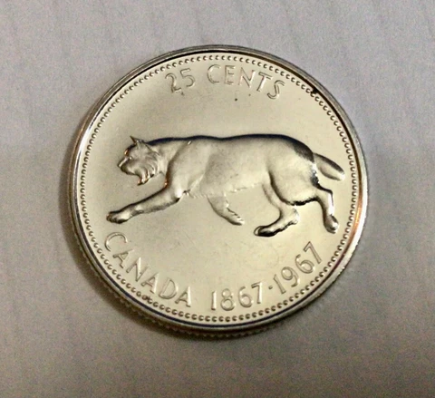 1967 Canadian Silver Quarter Canada 25 cent AU 1867-1967 centennial cougar coin Cover
