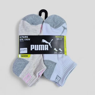 Calcetines PUMA Mujer 1/4 Crew Malla Acolchada Ventilación 6 Pares Zapato Talla 5-9.5  Foto 1 de 2