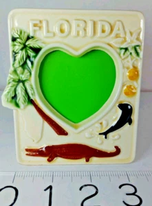 Vintage VTG Ceramic Florida Souvenir Picture Frame Palm Trees Alligator Dolphin - Picture 1 of 6