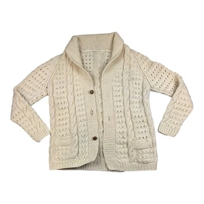 Cárdigan Suéter De Colección Para Mujer XL Grueso Tejido con Cable Botón de Pescador Tejido a Mano Foto 1 de 4