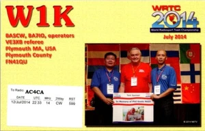 Vintage Amateurfunk CQ QSL QSO POSTKARTE W1K PLYMOUTH MASSACHUSETTS USA 2014 WRTC - Bild 1 von 2