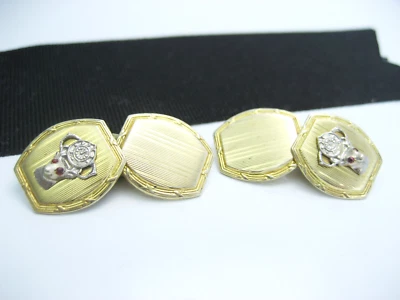 Antique Fraternal BPOE ELKS LODGE 10K Gold Ruby Eyes Cabochon Cufflinks Buttons - Image 1 of 4