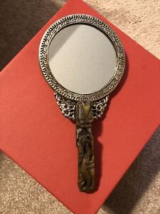 Antique Chinese Oriental Asian ￼Jade Belt Hook Mirror 8.5” With Stones