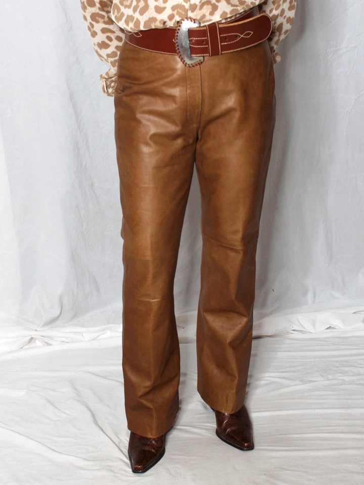 Pantalones de cuero para mujer marrón tostado 6 SUAVE piel de cordero Isda & Co Mob Wife pantalones raros Foto 1 de 4